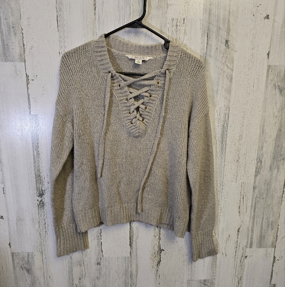 Adam Levine tan Cozy Knit Sweater with Lace-Up Detail women's size medium - Picture 1 of 8